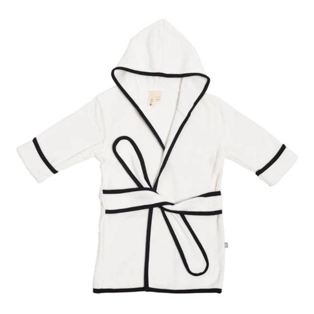 Kyte Bath Robe in Cloud with Midnight Trim